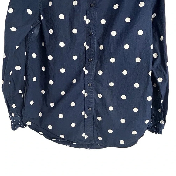 J. Crew Women's Size 6 Blue Polka Dot Ruffle Neck Button-Up Shirt - Picture 4 of 11
